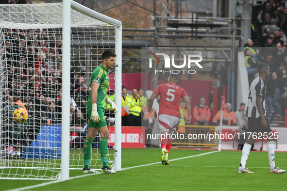 Murillo of Nottingham Forest celebrates after scoring a goal to make it 1-0 during the Premier League match between Nottingham Forest and Ne...