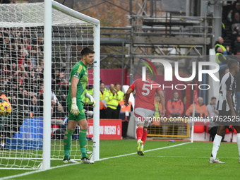 Murillo of Nottingham Forest celebrates after scoring a goal to make it 1-0 during the Premier League match between Nottingham Forest and Ne...