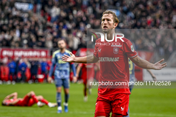 FC Twente midfielder Michel Vlap celebrates the 1-0 goal during the match between Twente and Ajax at the Grolsch Veste stadium for the Dutch...