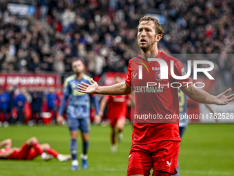 FC Twente midfielder Michel Vlap celebrates the 1-0 goal during the match between Twente and Ajax at the Grolsch Veste stadium for the Dutch...