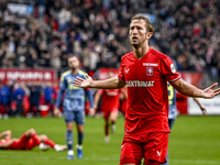 FC Twente midfielder Michel Vlap celebrates the 1-0 goal during the match between Twente and Ajax at the Grolsch Veste stadium for the Dutch...