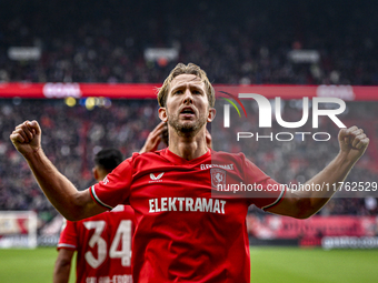 FC Twente midfielder Michel Vlap celebrates the 1-0 goal during the match between Twente and Ajax at the Grolsch Veste stadium for the Dutch...