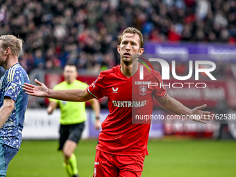 FC Twente midfielder Michel Vlap celebrates the 1-0 goal during the match between Twente and Ajax at the Grolsch Veste stadium for the Dutch...