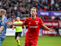 FC Twente midfielder Michel Vlap celebrates the 1-0 goal during the match between Twente and Ajax at the Grolsch Veste stadium for the Dutch...