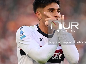 Santiago Castro of Bologna F.C. celebrates after scoring the goal of 0-1 during the 12th day of the Serie A Championship between A.S. Roma a...