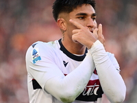 Santiago Castro of Bologna F.C. celebrates after scoring the goal of 0-1 during the 12th day of the Serie A Championship between A.S. Roma a...