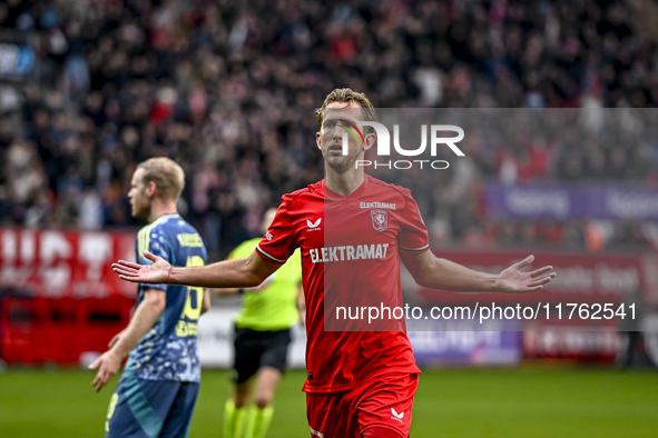 FC Twente midfielder Michel Vlap celebrates the 1-0 goal during the match between Twente and Ajax at the Grolsch Veste stadium for the Dutch...