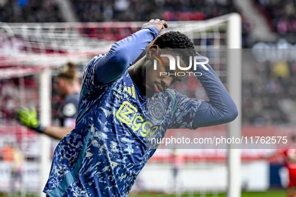 AFC Ajax Amsterdam defender Jorrel Hato plays during the match between Twente and Ajax at the Grolsch Veste stadium for the Dutch Eredivisie...