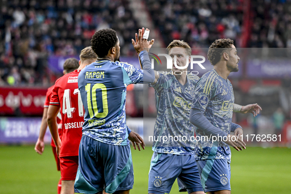 AFC Ajax Amsterdam forward Chuba Akpom and AFC Ajax Amsterdam midfielder Kenneth Taylor celebrate the 1-1 goal during the match between Twen...