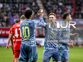 AFC Ajax Amsterdam forward Chuba Akpom and AFC Ajax Amsterdam midfielder Kenneth Taylor celebrate the 1-1 goal during the match between Twen...