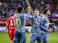 AFC Ajax Amsterdam forward Chuba Akpom and AFC Ajax Amsterdam midfielder Kenneth Taylor celebrate the 1-1 goal during the match between Twen...