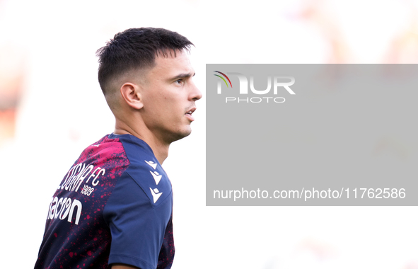 Nikola Moro of Bologna FC looks on during the Serie A Enilive match between AS Roma and Bologna FC at Stadio Olimpico on November 10, 2024 i...