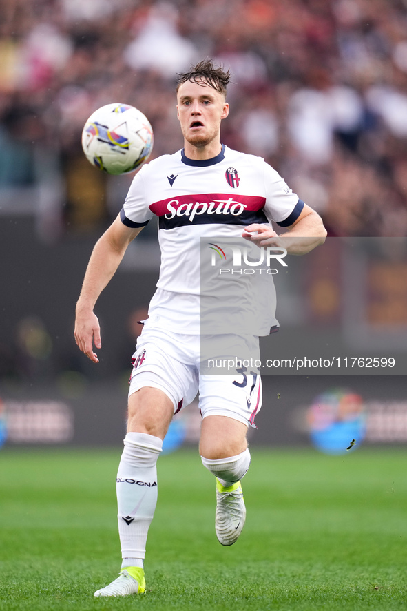 Sam Beukema of Bologna FC during the Serie A Enilive match between AS Roma and Bologna FC at Stadio Olimpico on November 10, 2024 in Rome, I...