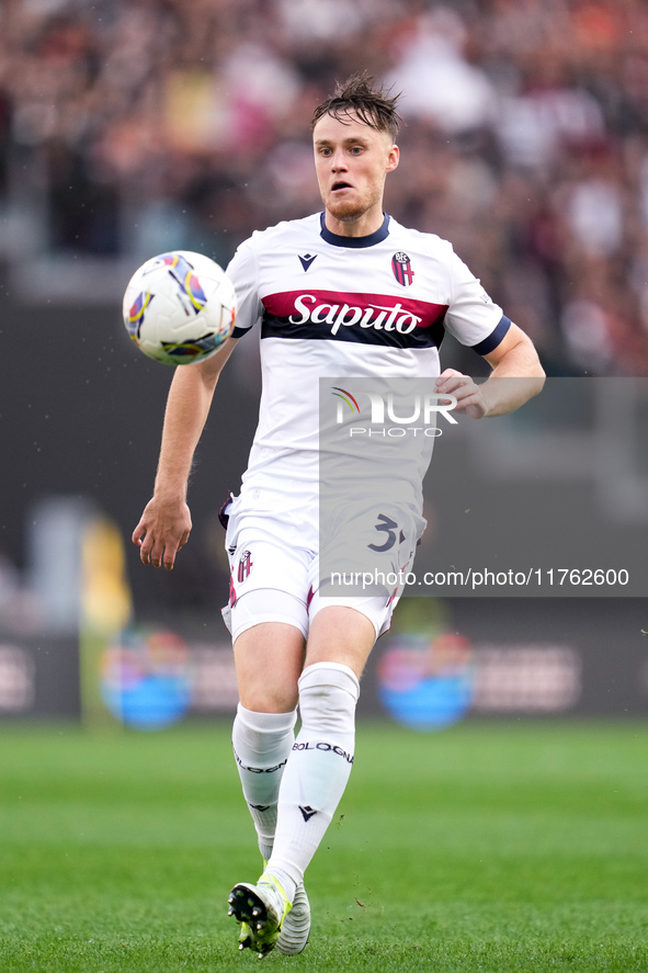 Sam Beukema of Bologna FC during the Serie A Enilive match between AS Roma and Bologna FC at Stadio Olimpico on November 10, 2024 in Rome, I...