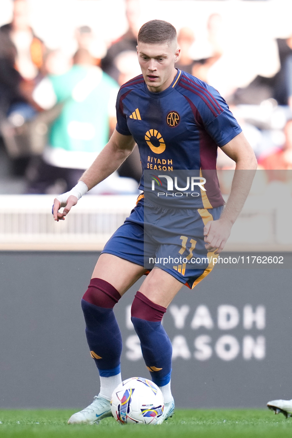 Artem Dovbyk of AS Roma during the Serie A Enilive match between AS Roma and Bologna FC at Stadio Olimpico on November 10, 2024 in Rome, Ita...