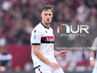 Sam Beukema of Bologna FC looks on during the Serie A Enilive match between AS Roma and Bologna FC at Stadio Olimpico on November 10, 2024 i...