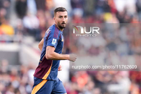 Bryan Cristante of AS Roma looks on during the Serie A Enilive match between AS Roma and Bologna FC at Stadio Olimpico on November 10, 2024...