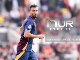 Bryan Cristante of AS Roma looks on during the Serie A Enilive match between AS Roma and Bologna FC at Stadio Olimpico on November 10, 2024...