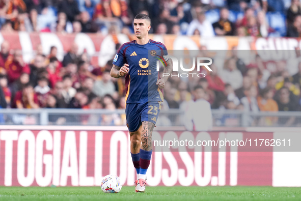 Gianluca Mancini of AS Roma during the Serie A Enilive match between AS Roma and Bologna FC at Stadio Olimpico on November 10, 2024 in Rome,...