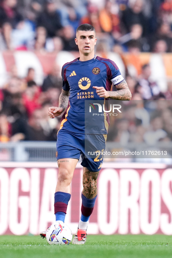 Gianluca Mancini of AS Roma during the Serie A Enilive match between AS Roma and Bologna FC at Stadio Olimpico on November 10, 2024 in Rome,...