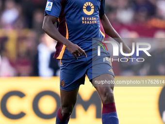 Evan Ndicka of AS Roma during the Serie A Enilive match between AS Roma and Bologna FC at Stadio Olimpico on November 10, 2024 in Rome, Ital...