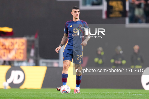 Gianluca Mancini of AS Roma during the Serie A Enilive match between AS Roma and Bologna FC at Stadio Olimpico on November 10, 2024 in Rome,...