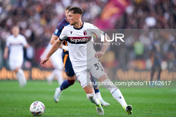 Sam Beukema of Bologna FC during the Serie A Enilive match between AS Roma and Bologna FC at Stadio Olimpico on November 10, 2024 in Rome, I...