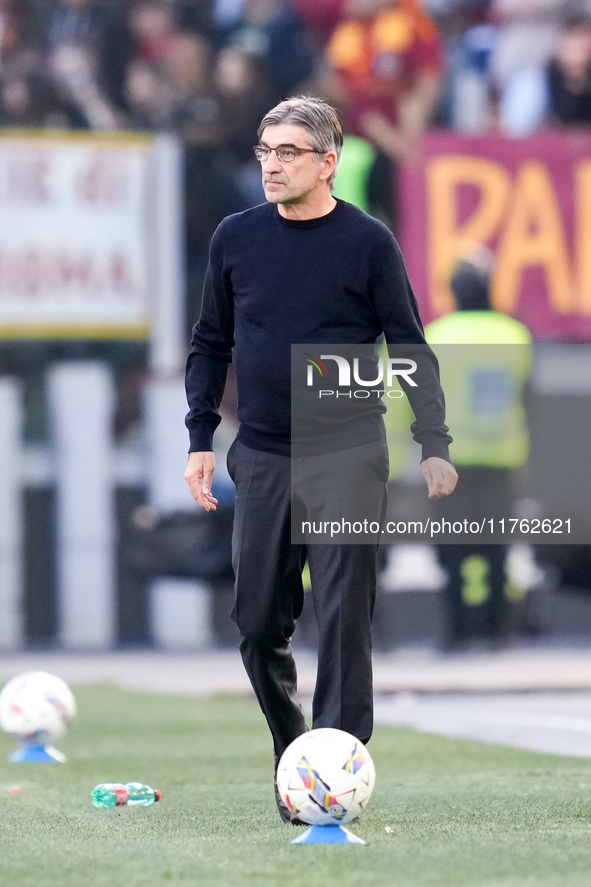 Ivan Juric head coach of AS Roma looks on during the Serie A Enilive match between AS Roma and Bologna FC at Stadio Olimpico on November 10,...