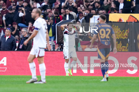 Riccardo Orsolini of Bologna FC looks dejected during the Serie A Enilive match between AS Roma and Bologna FC at Stadio Olimpico on Novembe...