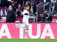 Santiago Castro of Bologna FC celebrates after scoring first goal during the Serie A Enilive match between AS Roma and Bologna FC at Stadio...