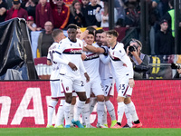 Santiago Castro of Bologna FC celebrates after scoring first goal during the Serie A Enilive match between AS Roma and Bologna FC at Stadio...