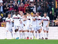 Santiago Castro of Bologna FC celebrates after scoring first goal during the Serie A Enilive match between AS Roma and Bologna FC at Stadio...