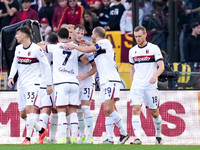 Santiago Castro of Bologna FC celebrates after scoring first goal during the Serie A Enilive match between AS Roma and Bologna FC at Stadio...