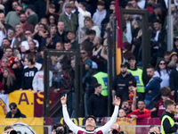 Santiago Castro of Bologna FC celebrates after scoring first goal during the Serie A Enilive match between AS Roma and Bologna FC at Stadio...