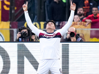 Santiago Castro of Bologna FC celebrates after scoring first goal during the Serie A Enilive match between AS Roma and Bologna FC at Stadio...