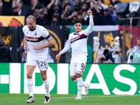 Santiago Castro of Bologna FC celebrates after scoring first goal during the Serie A Enilive match between AS Roma and Bologna FC at Stadio...