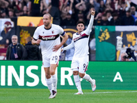 Santiago Castro of Bologna FC celebrates after scoring first goal during the Serie A Enilive match between AS Roma and Bologna FC at Stadio...