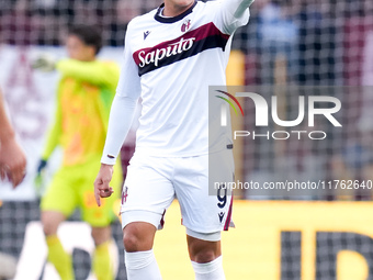 Santiago Castro of Bologna FC celebrates after scoring first goal during the Serie A Enilive match between AS Roma and Bologna FC at Stadio...