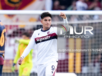 Santiago Castro of Bologna FC celebrates after scoring first goal during the Serie A Enilive match between AS Roma and Bologna FC at Stadio...