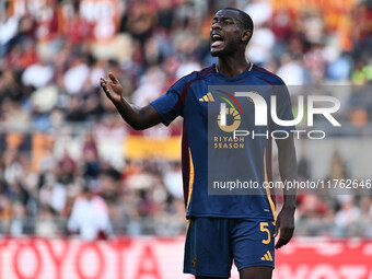 Evan Ndicka of A.S. Roma participates in the 12th day of the Serie A Championship between A.S. Roma and Bologna F.C. at the Olympic Stadium...