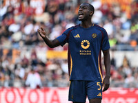 Evan Ndicka of A.S. Roma participates in the 12th day of the Serie A Championship between A.S. Roma and Bologna F.C. at the Olympic Stadium...