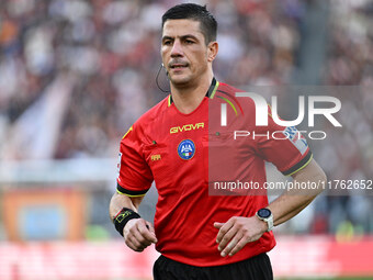 Referee Gianluca Manganiello officiates during the 12th day of the Serie A Championship between A.S. Roma and Bologna F.C. at the Olympic St...