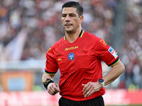 Referee Gianluca Manganiello officiates during the 12th day of the Serie A Championship between A.S. Roma and Bologna F.C. at the Olympic St...