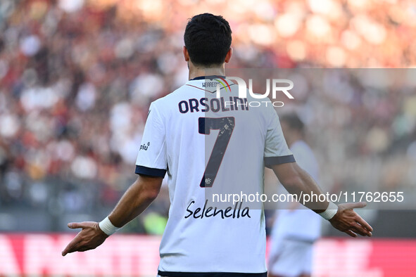 Riccardo Orsolini of Bologna F.C. participates in the 12th day of the Serie A Championship between A.S. Roma and Bologna F.C. at the Olympic...