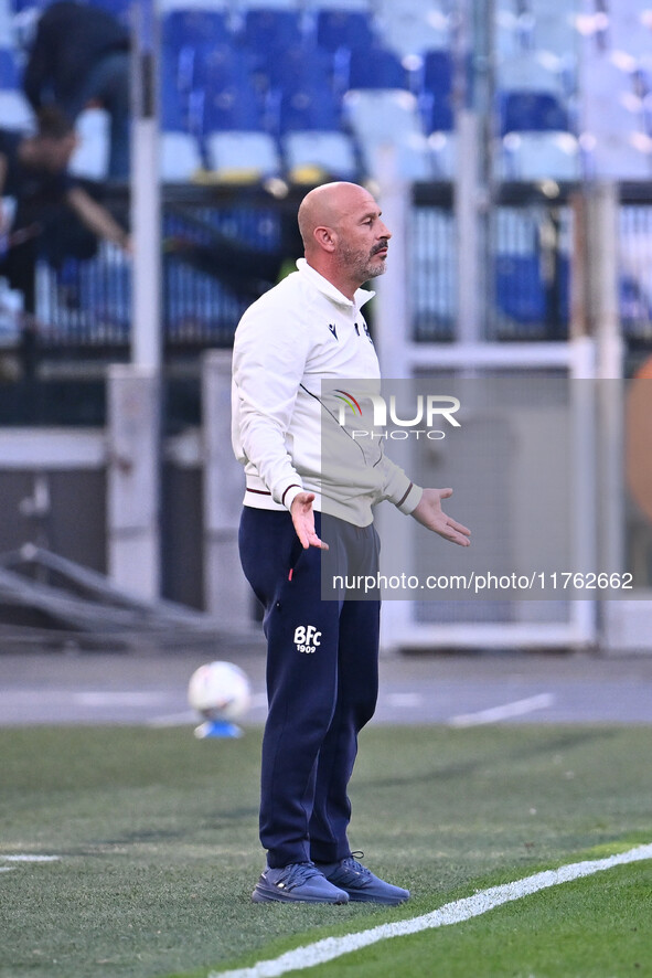 Vincenzo Italiano coaches Bologna F.C. during the 12th day of the Serie A Championship between A.S. Roma and Bologna F.C. at the Olympic Sta...