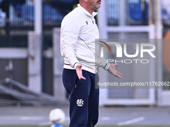 Vincenzo Italiano coaches Bologna F.C. during the 12th day of the Serie A Championship between A.S. Roma and Bologna F.C. at the Olympic Sta...