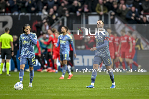 AFC Ajax Amsterdam midfielders Jordan Henderson and Kian Fitz-Jim are disappointed after the goal by FC Twente midfielder Michel Vlap, makin...