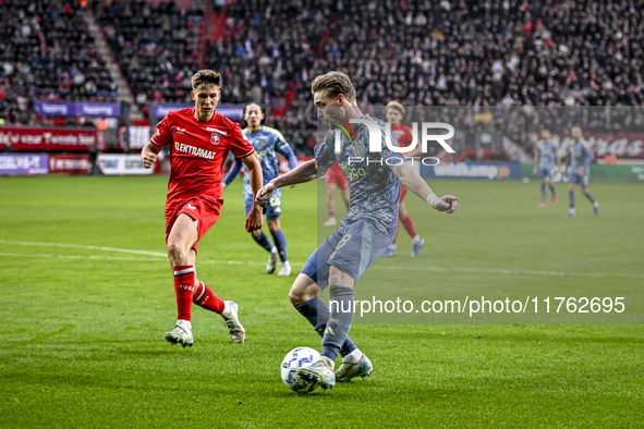 AFC Ajax Amsterdam midfielder Kenneth Taylor plays during the match between Twente and Ajax at the Grolsch Veste stadium for the Dutch Eredi...