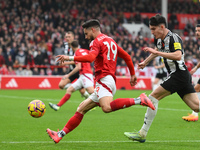 Alex Moreno of Nottingham Forest lines up a cross during the Premier League match between Nottingham Forest and Newcastle United at the City...