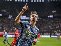 AFC Ajax Amsterdam midfielder Kenneth Taylor celebrates the goal of AFC Ajax Amsterdam forward Bertrand Traore, making the score 2-2, during...